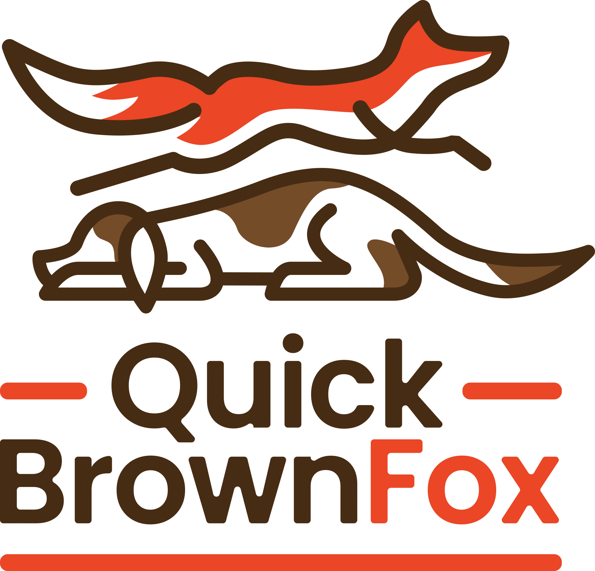 Quick Brown Fox logo: a fox leaping over a resting dog